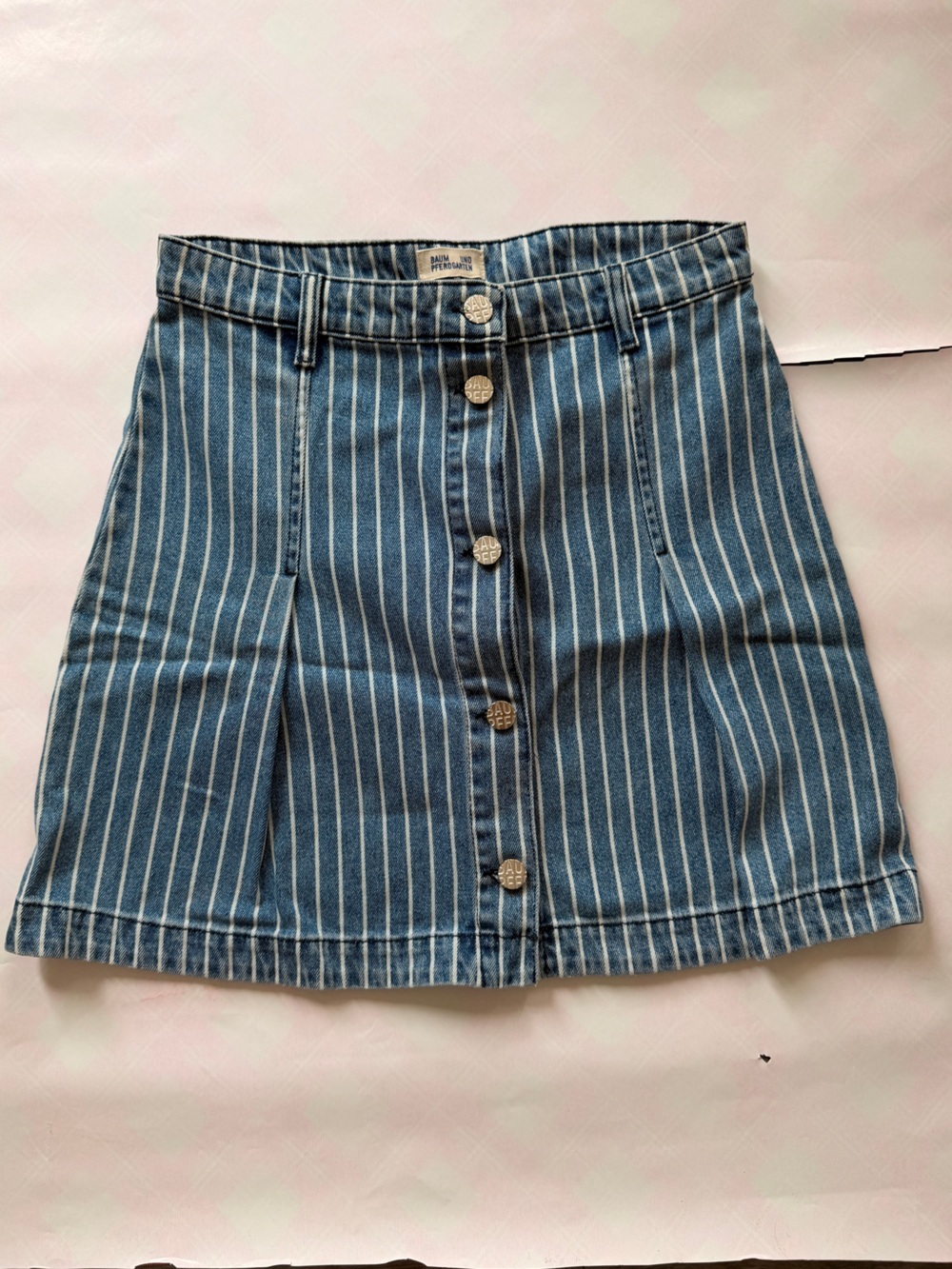 Baum und pferdgarten Striped Button-Front Denim Skirt - Blue